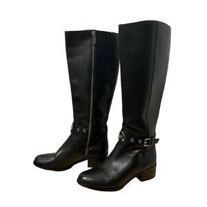 Michael Kors Tall Black Leather Boots size 6 silver hardware like new